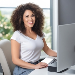 办公室商务办公爆炸头美女图片